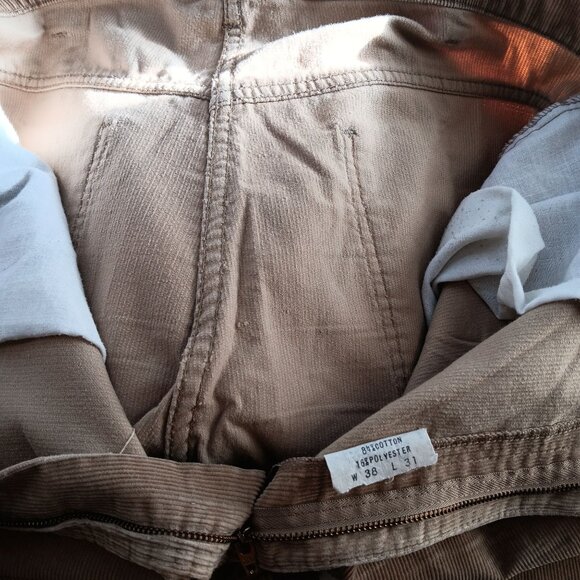 37x30 Vintage 1970's Mens Bootcut Flare Jeans GOLDEN BROWN HIPPY Raw Cords - Picture 6 of 7